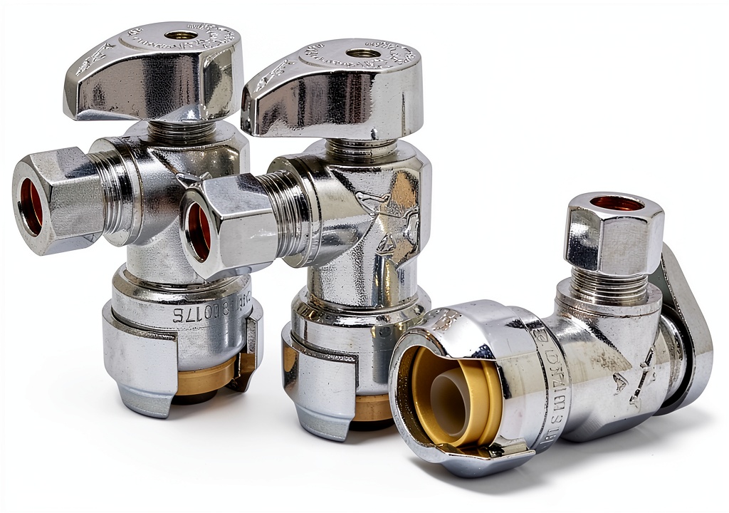 SharkBite Brass Push Angle Stop Valve installed under a sink